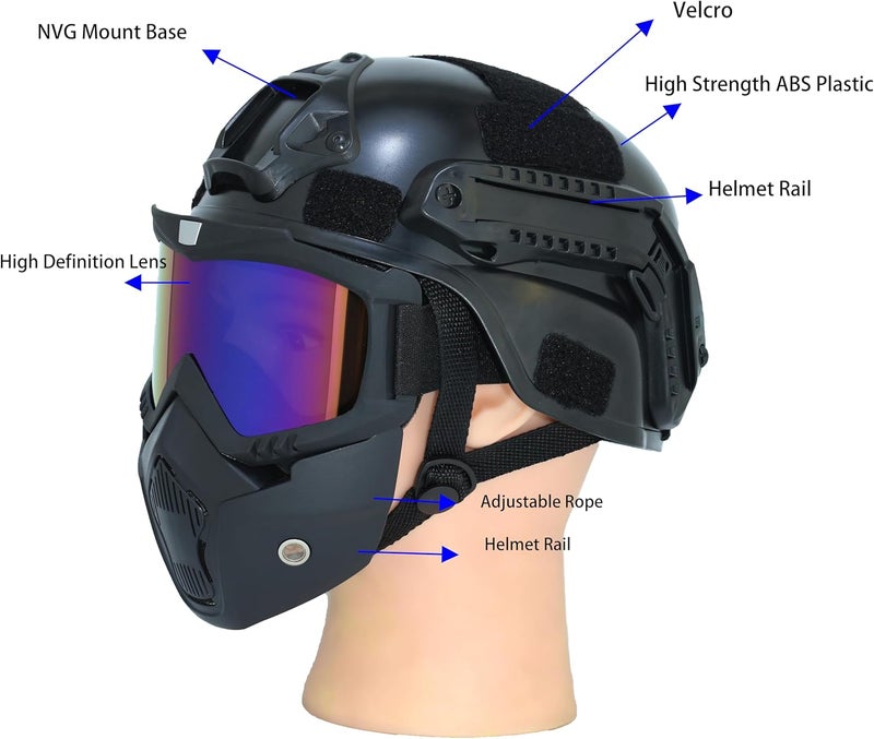 PLOOTA Tactical Airsoft Helmet with Detachable Goggles and Full Face Mask: Military Grade Gear for Paintball and Airsoft - Image 4